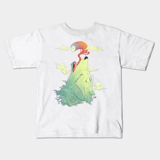 Howling Wolf With Ghost, Colorful Artwork Kids T-Shirt